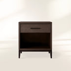 Malone Solid Wood Open Nightstand with 3-Drawers Cabinet Shagreen Leather Nightside Table