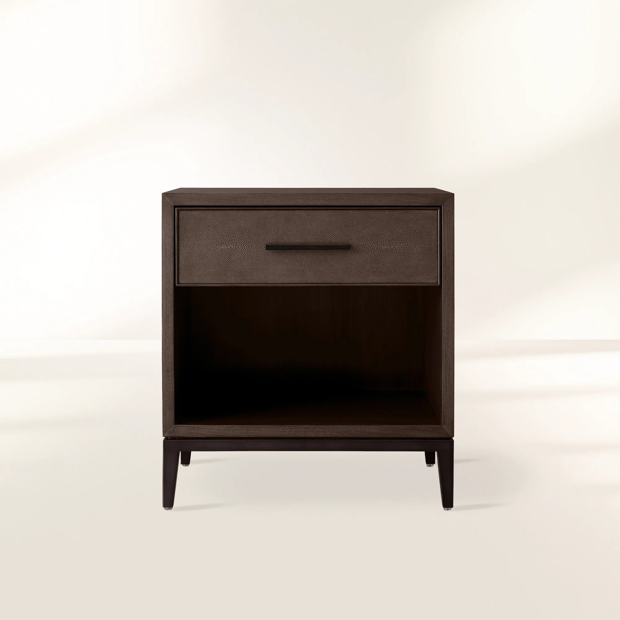 Malone Solid Wood Open Nightstand with 3-Drawers Cabinet Shagreen Leather Nightside Table