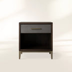 Malone Solid Wood Open Nightstand with 3-Drawers Cabinet Shagreen Leather Nightside Table