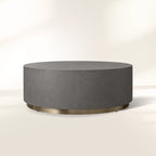 Malone Round Plinth Coffee Table with Leather Textured Tabletop & Steel Base Cocktail Table Living Room Center Tea Table Modern Style