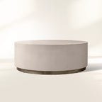 Malone Round Plinth Coffee Table with Leather Textured Tabletop & Steel Base Cocktail Table Living Room Center Tea Table Modern Style