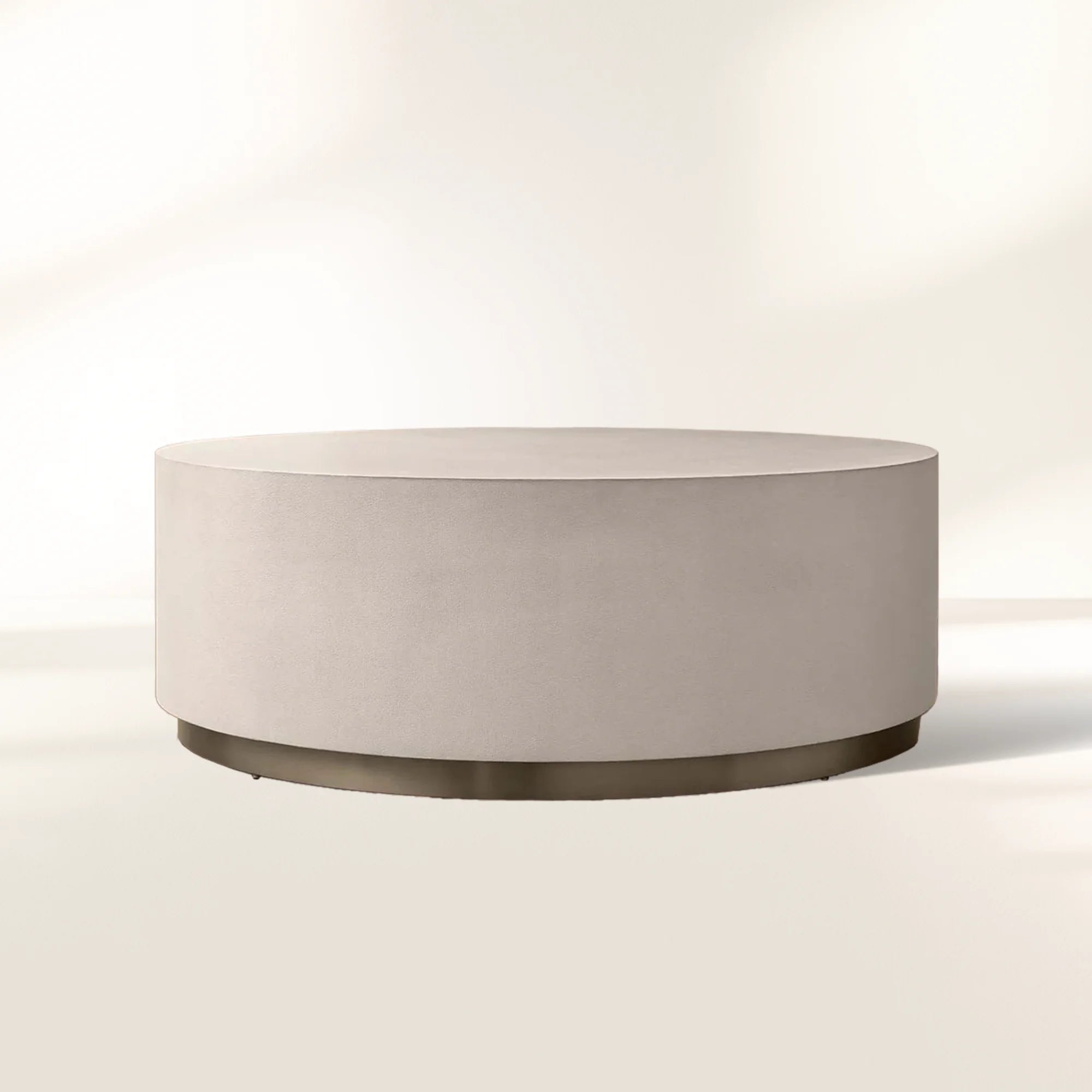 Malone Round Plinth Coffee Table with Leather Textured Tabletop & Steel Base Cocktail Table Living Room Center Tea Table Modern Style