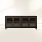 Malone Wood Buffet Sideboard leather Panels Entryways TV Cabinet with Tempered Glass Doors