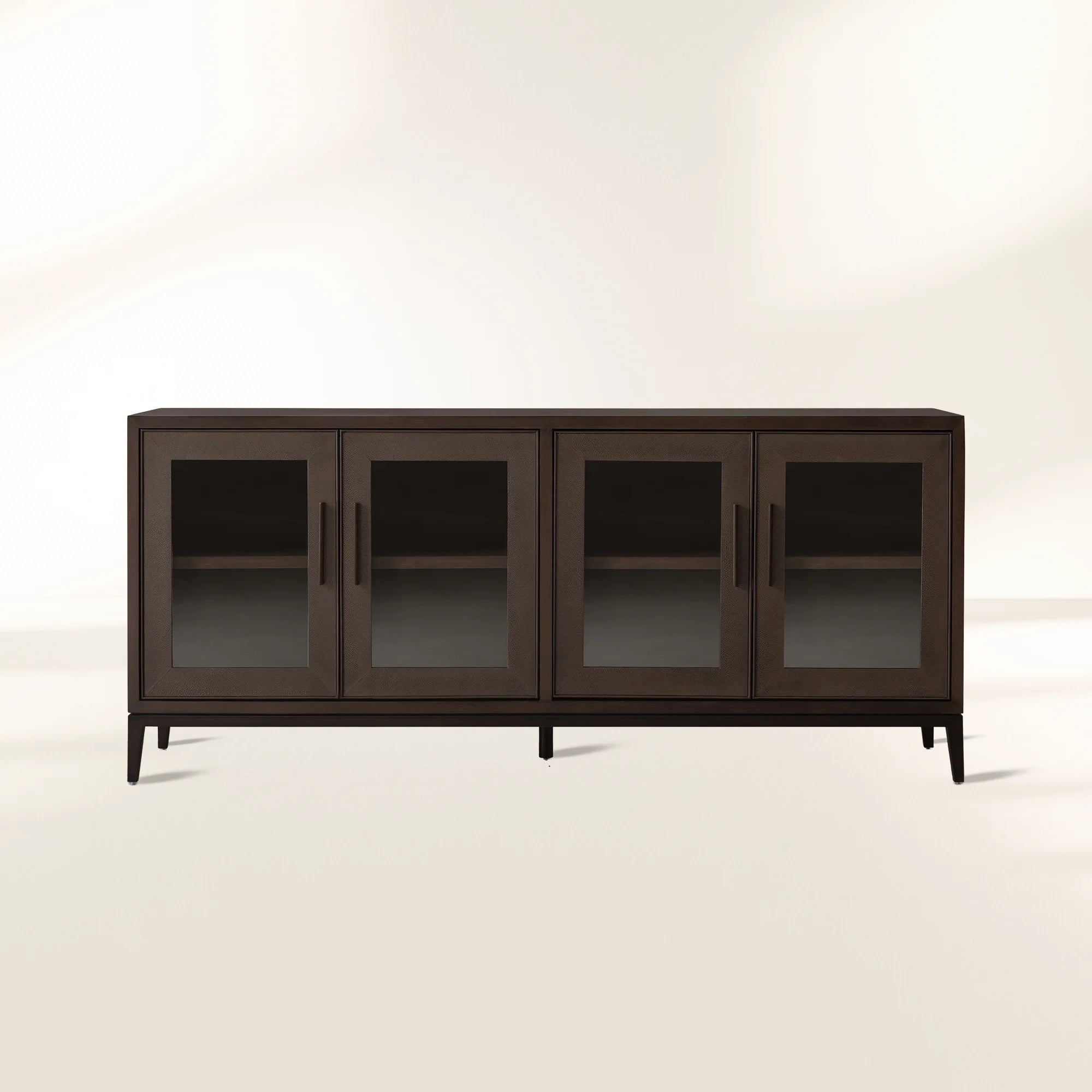 Malone Wood Buffet Sideboard leather Panels Entryways TV Cabinet with Tempered Glass Doors