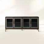 Malone Wood Buffet Sideboard leather Panels Entryways TV Cabinet with Tempered Glass Doors