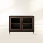 Malone Two-Door Glass Buffet Sideboard Wood Living Entrance Cabinet with Shagreen-Pattern Leather
