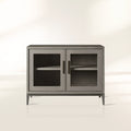 Malone Two-Door Glass Buffet Sideboard Wood Living Entrance Cabinet with Shagreen-Pattern Leather