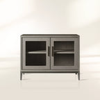 Malone Two-Door Glass Buffet Sideboard Wood Living Entrance Cabinet with Shagreen-Pattern Leather