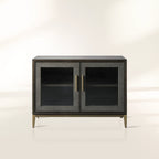 Malone Two-Door Glass Buffet Sideboard Wood Living Entrance Cabinet with Shagreen-Pattern Leather