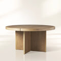 Mihaela Round Dining Table with Wood Oak and Spruce Wood Wine Barrel Inspired Finish