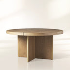 Mihaela Round Dining Table with Wood Oak and Spruce Wood Wine Barrel Inspired Finish