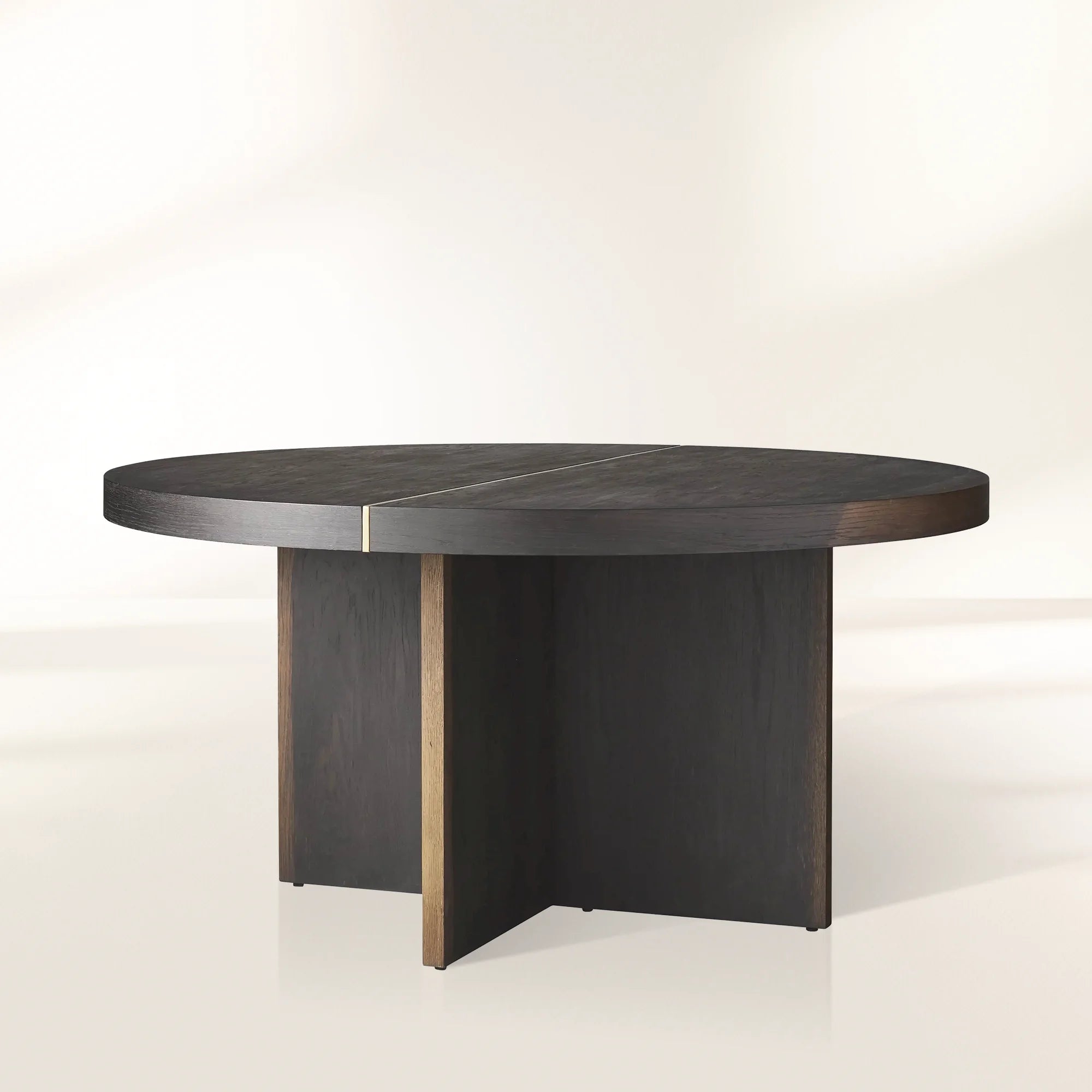 Mihaela Round Dining Table with Wood Oak and Spruce Wood Wine Barrel Inspired Finish