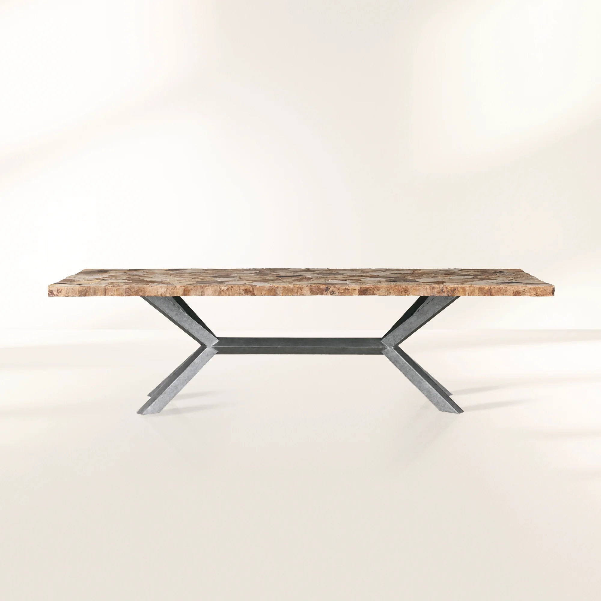 Petra Natural Stone Rectangular Dining Table with Iron Base