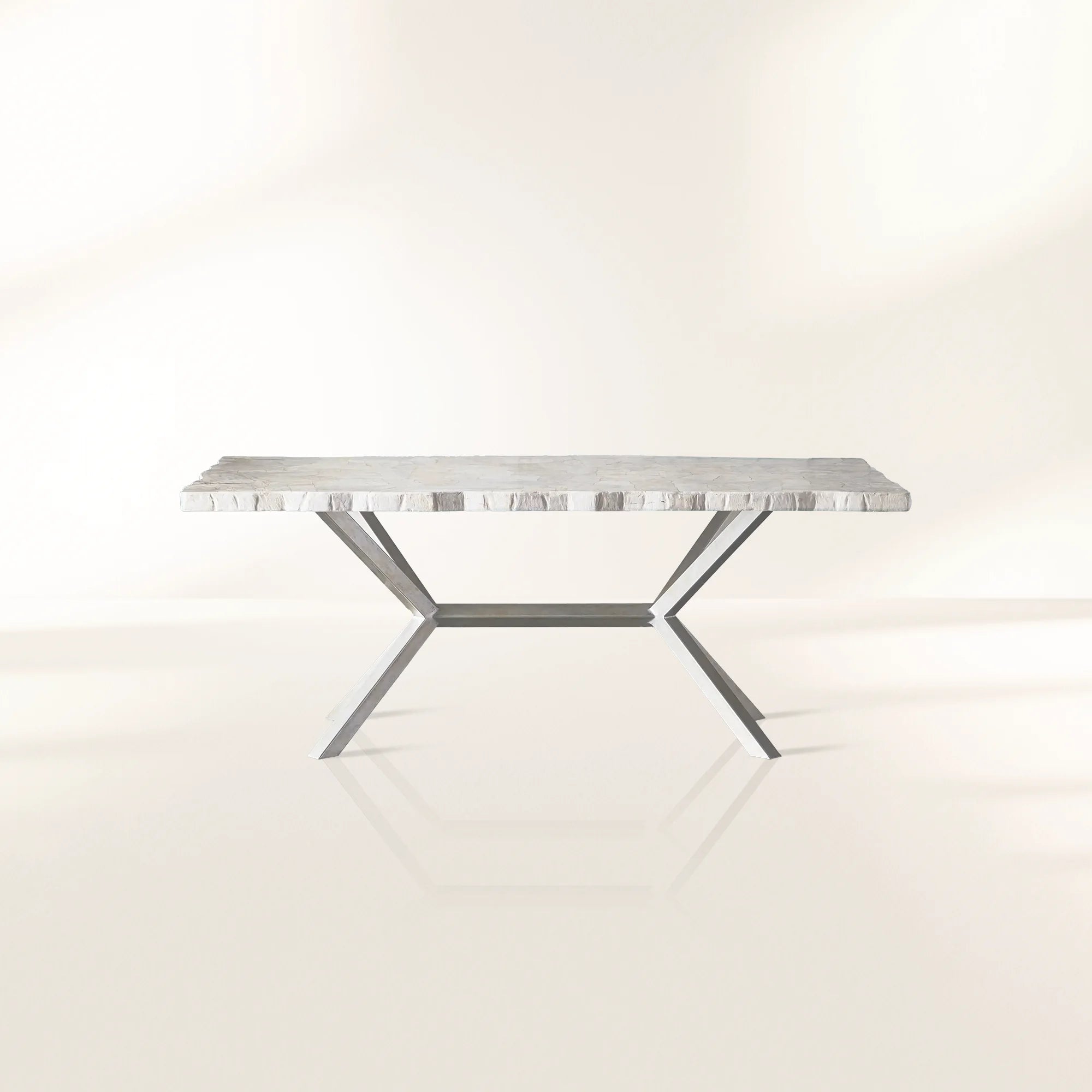 Petra Natural Stone Rectangular Dining Table with Iron Base