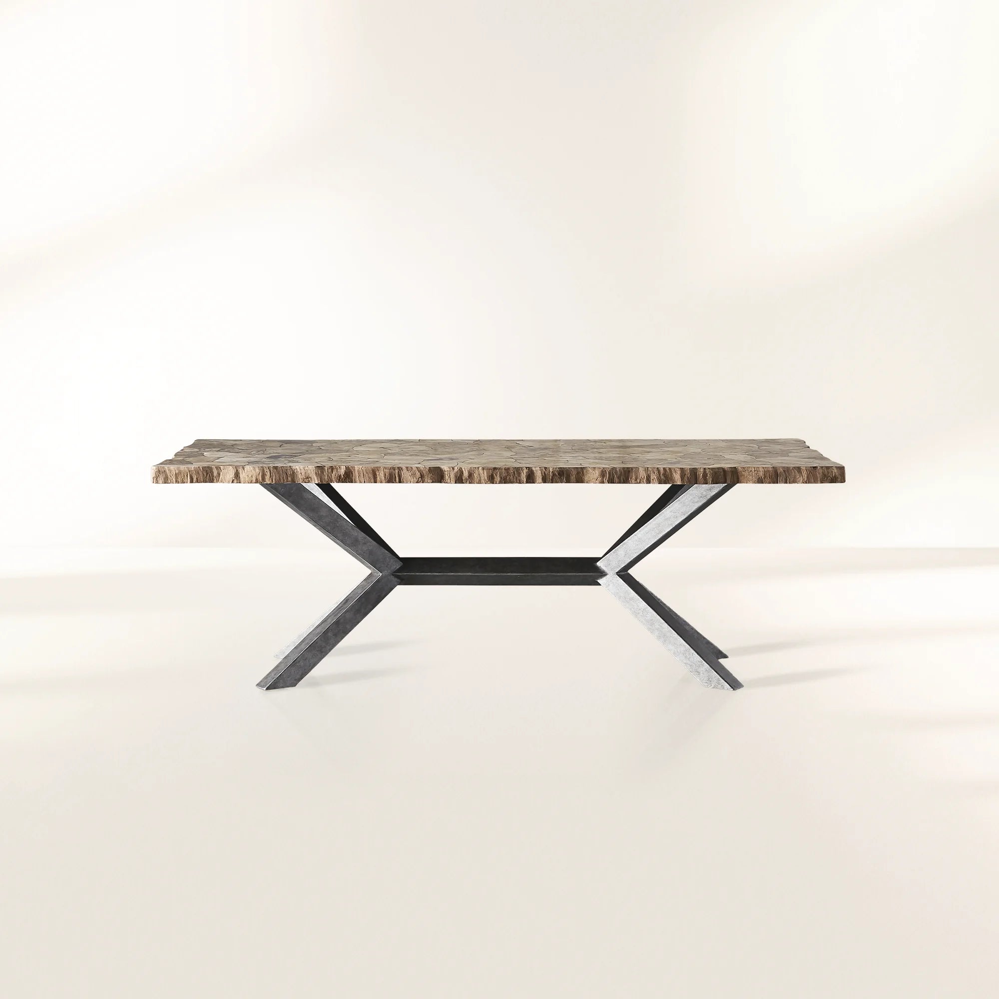 Petra Natural Stone Rectangular Dining Table with Iron Base