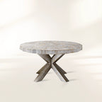 Petra Round Dining Table with Petrified Wood/Natural Stone and Iron Base