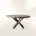 Petra Round Dining Table with Petrified Wood/Natural Stone and Iron Base