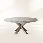 Petra Round Dining Table with Petrified Wood/Natural Stone and Iron Base