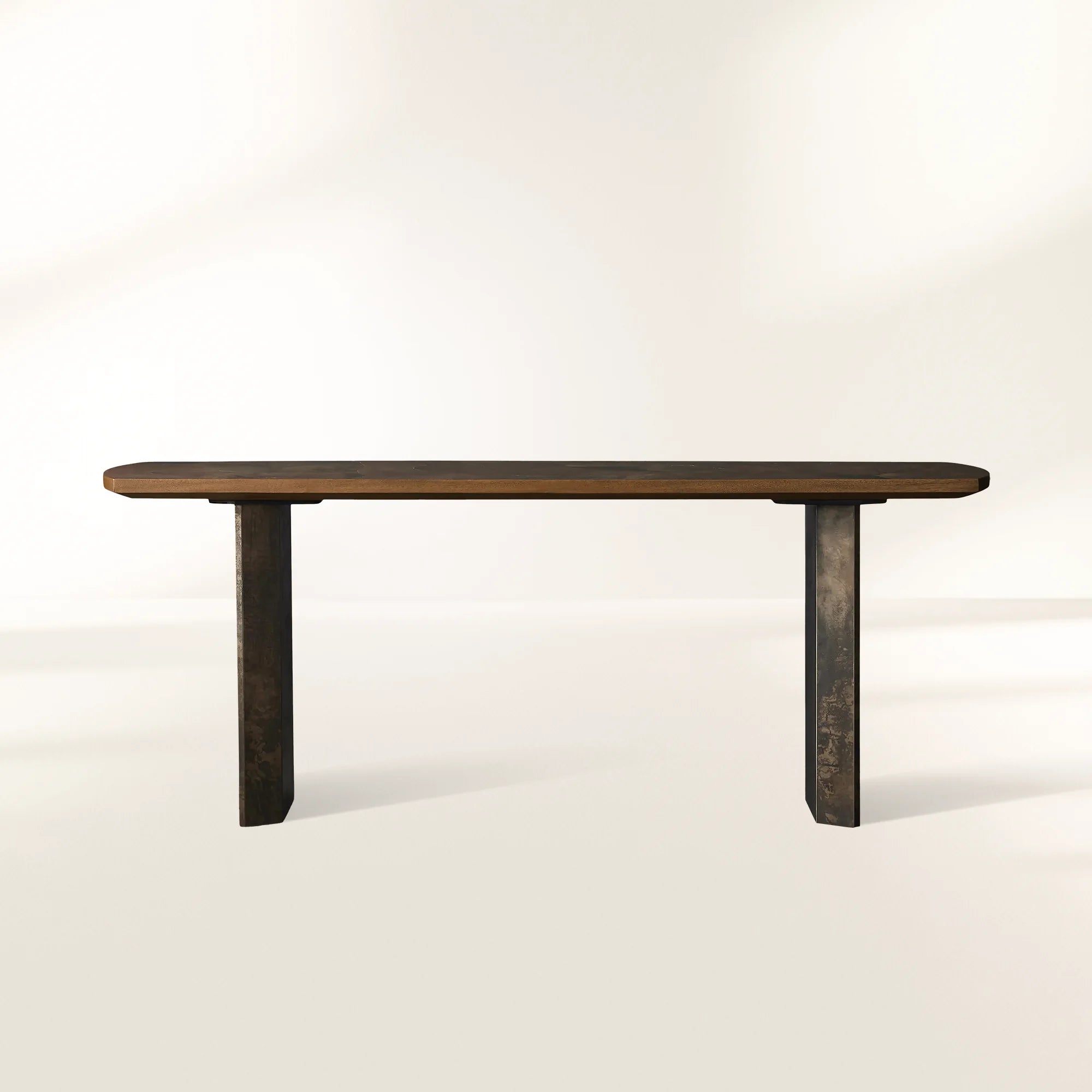 Polanco Ash Burl Entrance Console Wood Hallway Entryway Table With Steel Base Natural Style