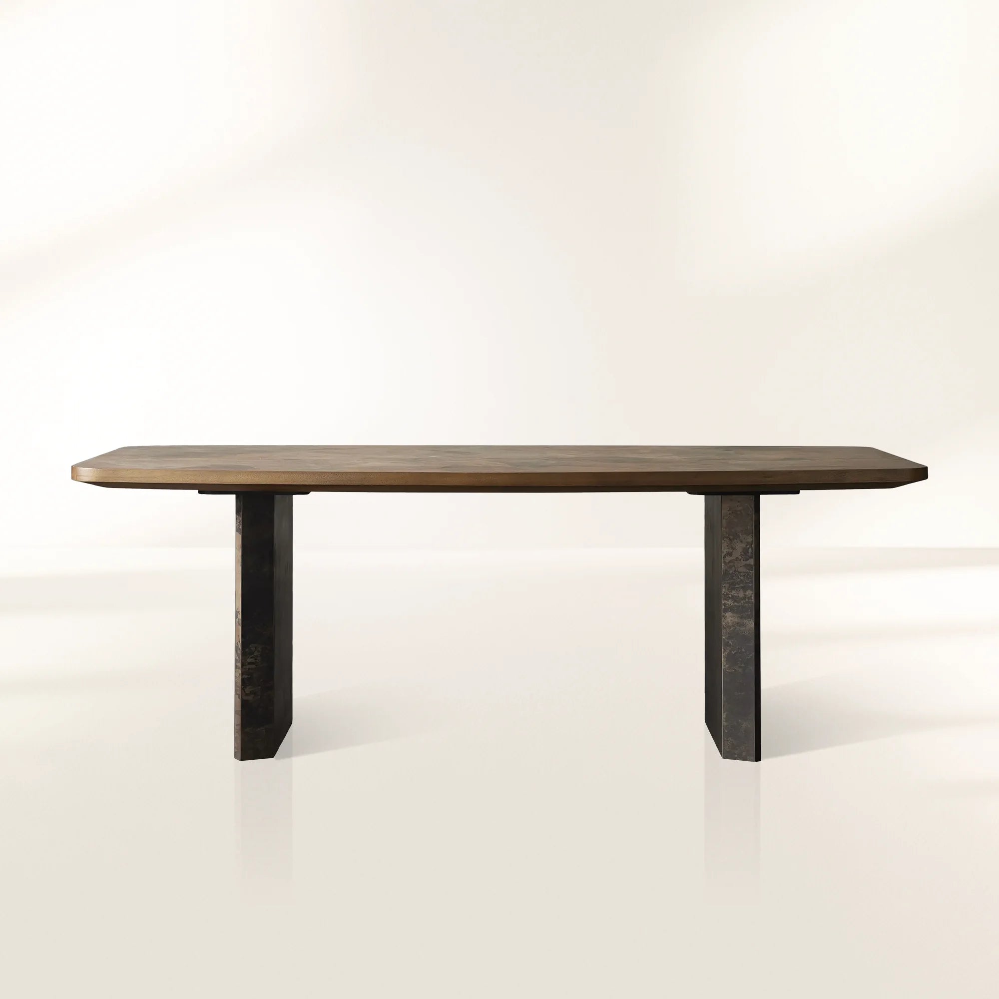 Polanco Wood Rectangular Dining Table with Steel Panels Base
