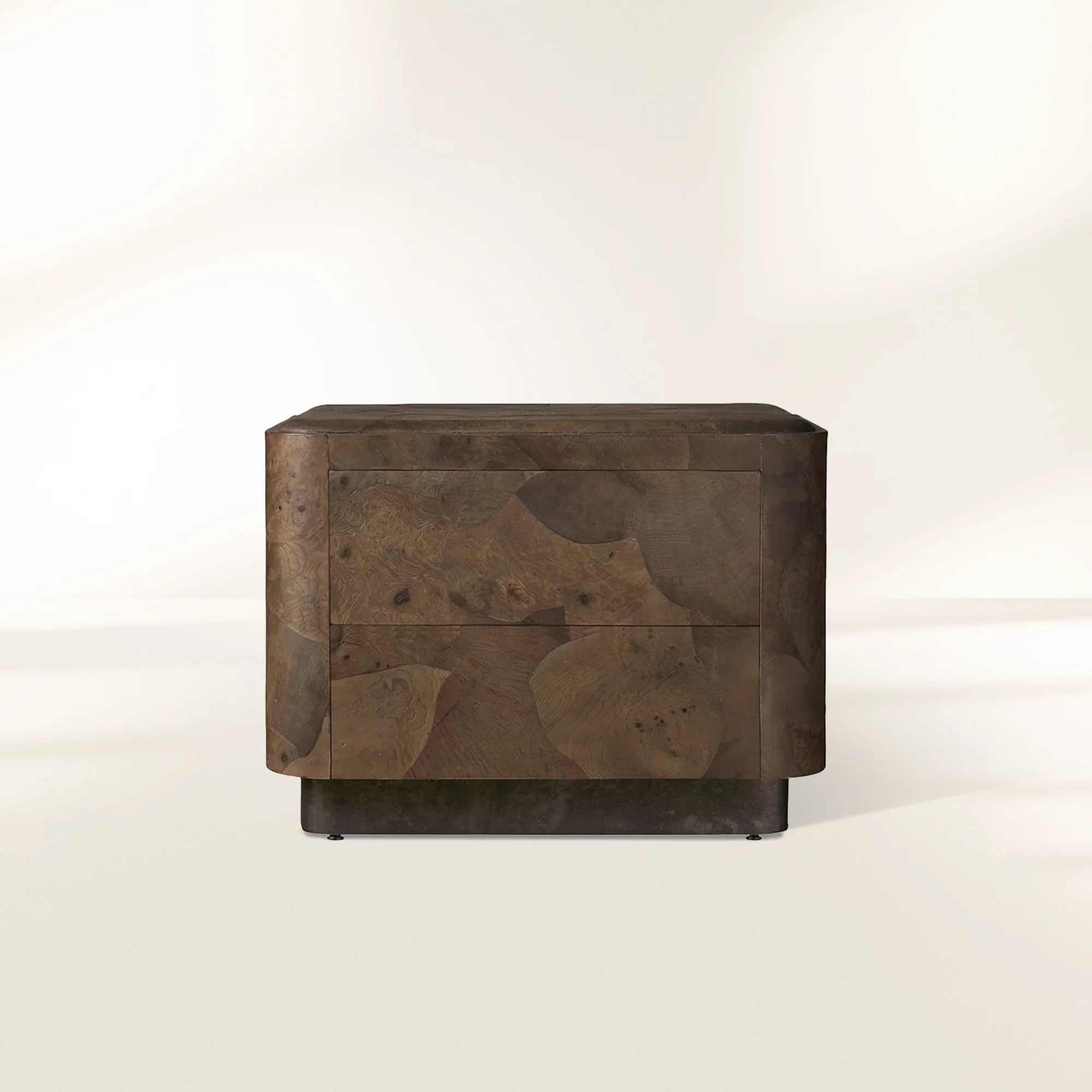 Polanco Wood Closed Nightstand with Mosaic Surface Steel Base TWO-Drawer Cabinet Nightside Table