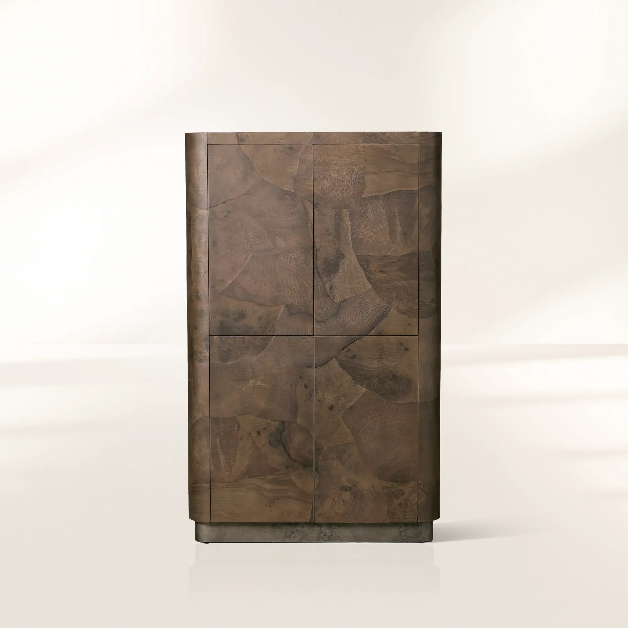 Polanco European ash burl Tall Cabinet Two Drawers Bookcase Living Dining Storage Side Cabinet
