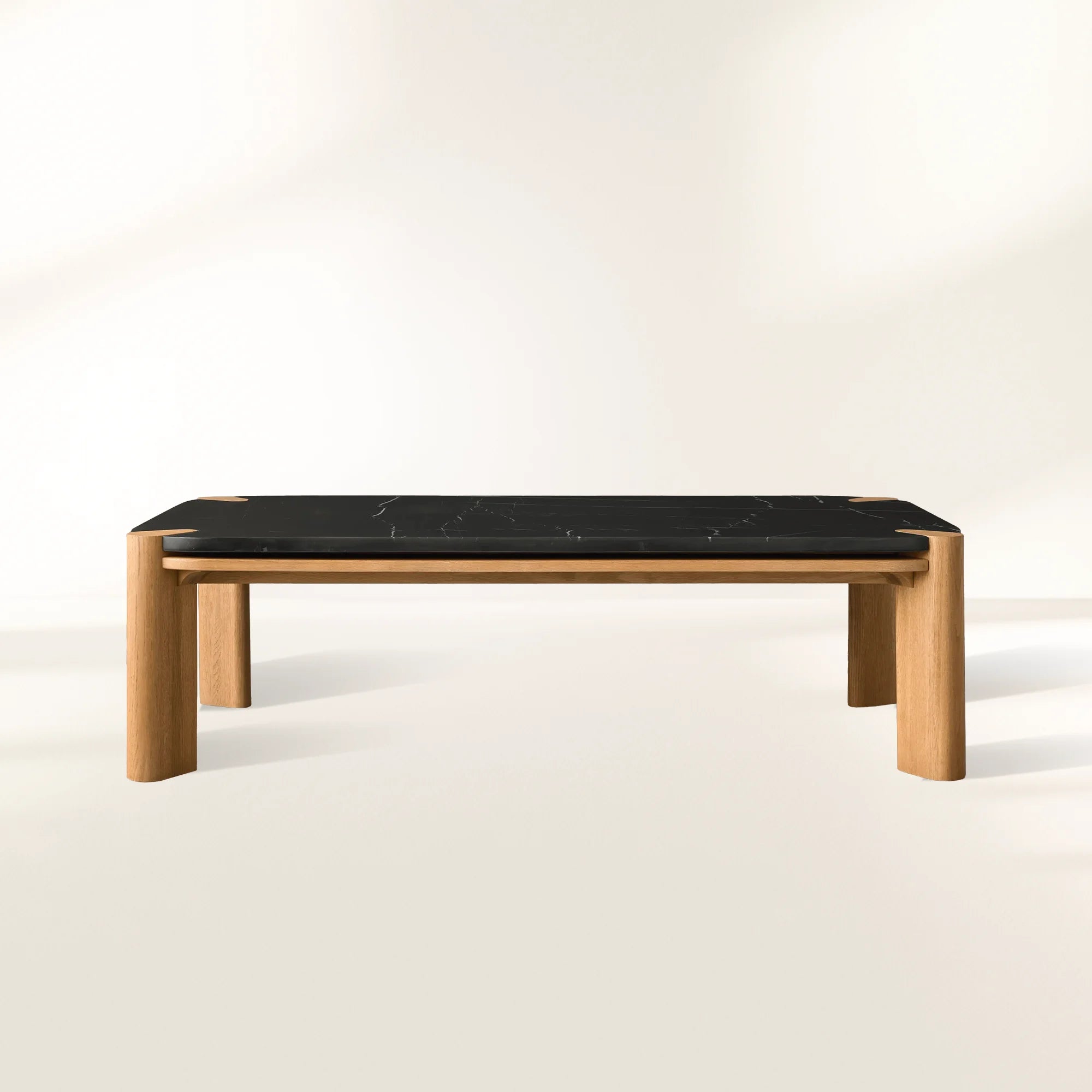 Pyet Rectangular Coffee Table with Carrara Marble Top & Solid Red Oak Wood Base Cocktail Table Elegance Living Room Center Tea Table
