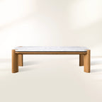 Pyet Rectangular Coffee Table with Carrara Marble Top & Solid Red Oak Wood Base Cocktail Table Elegance Living Room Center Tea Table