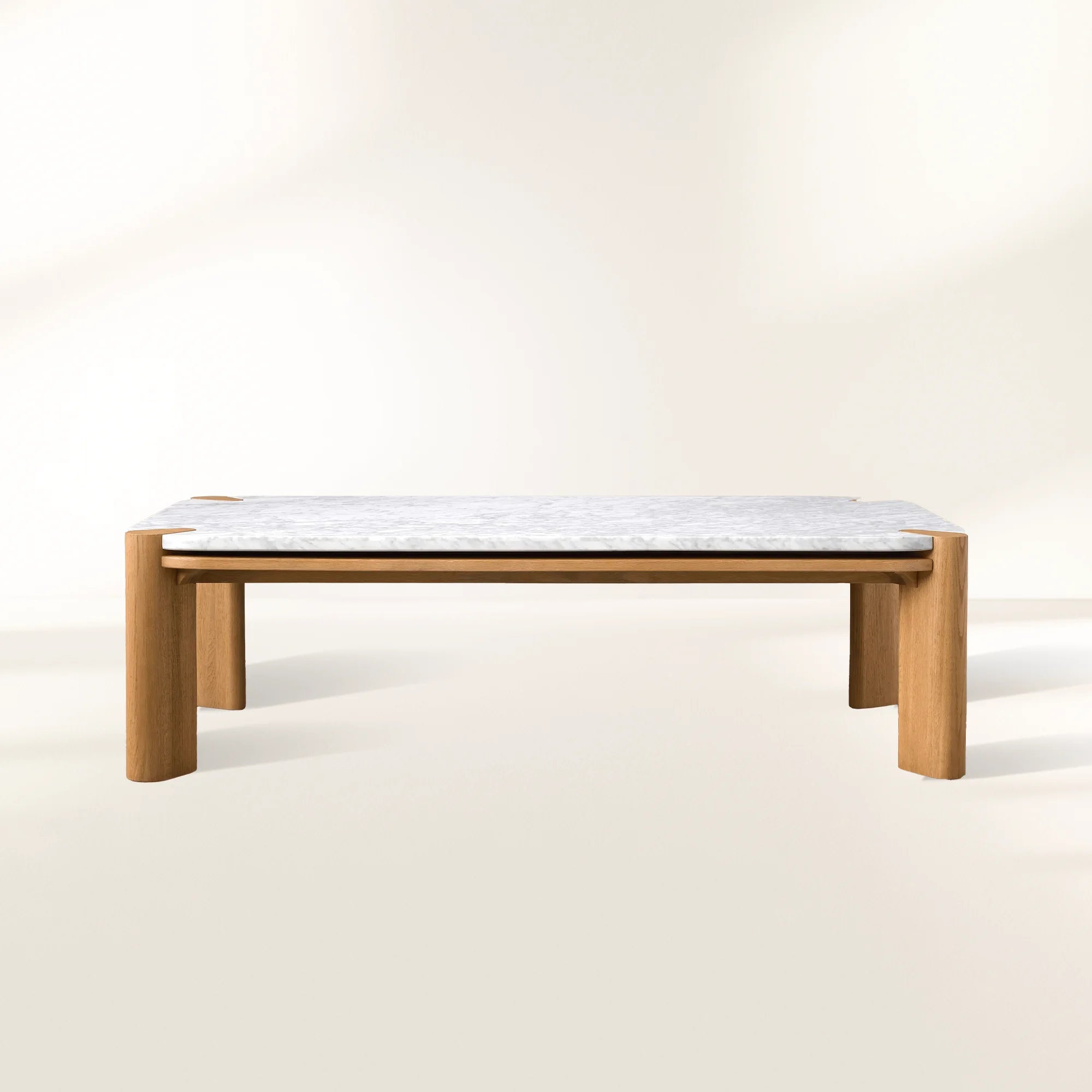 Pyet Rectangular Coffee Table with Carrara Marble Top & Solid Red Oak Wood Base Cocktail Table Elegance Living Room Center Tea Table