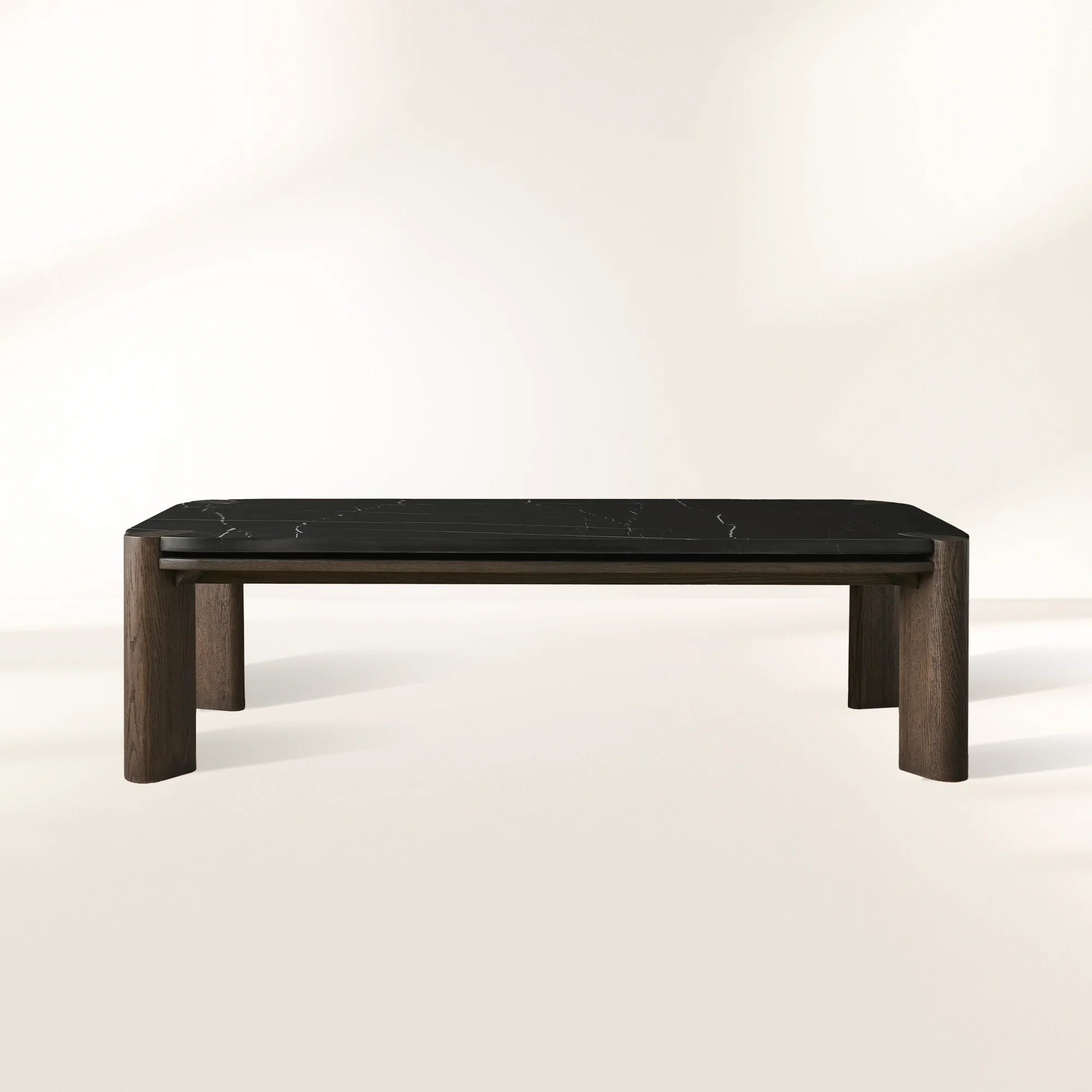 Pyet Rectangular Coffee Table with Carrara Marble Top & Solid Red Oak Wood Base Cocktail Table Elegance Living Room Center Tea Table