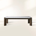 Pyet Rectangular Coffee Table with Carrara Marble Top & Solid Red Oak Wood Base Cocktail Table Elegance Living Room Center Tea Table
