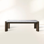 Pyet Rectangular Coffee Table with Carrara Marble Top & Solid Red Oak Wood Base Cocktail Table Elegance Living Room Center Tea Table