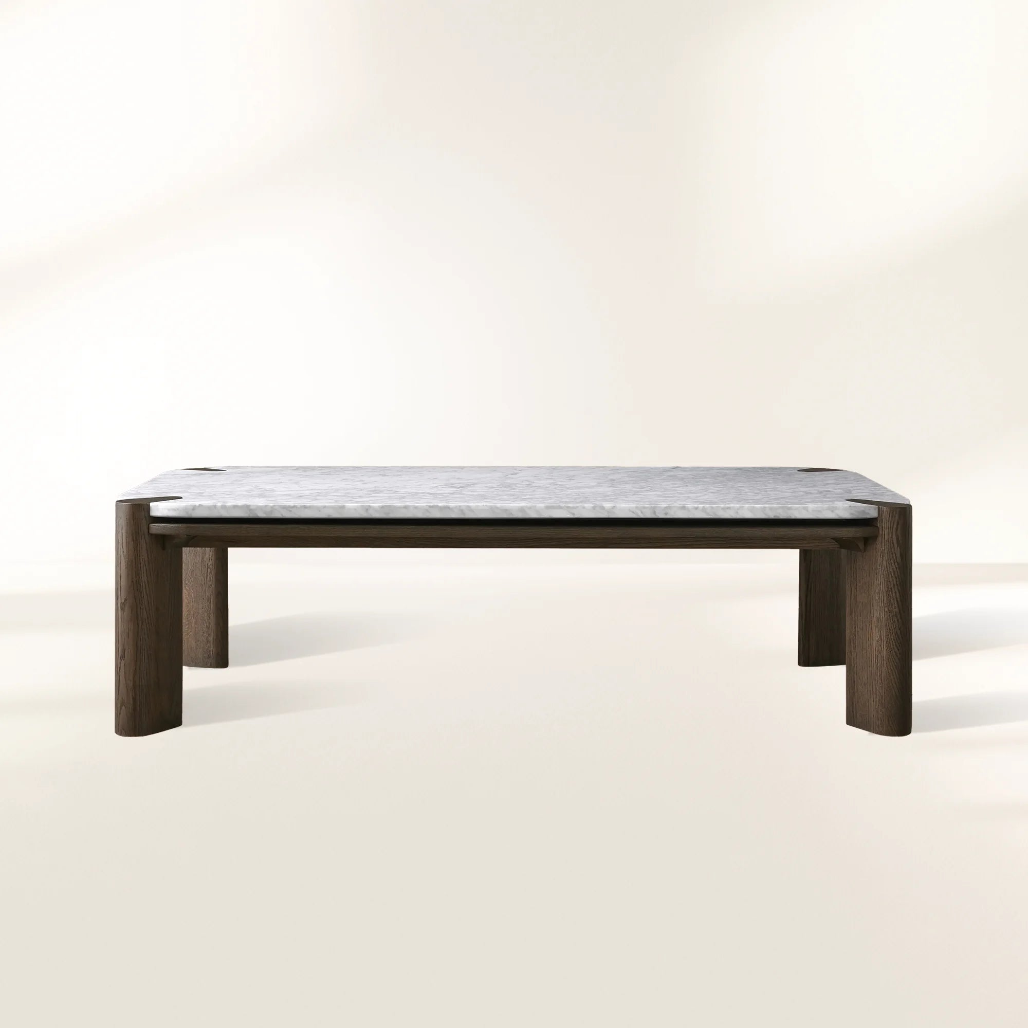 Pyet Rectangular Coffee Table with Carrara Marble Top & Solid Red Oak Wood Base Cocktail Table Elegance Living Room Center Tea Table