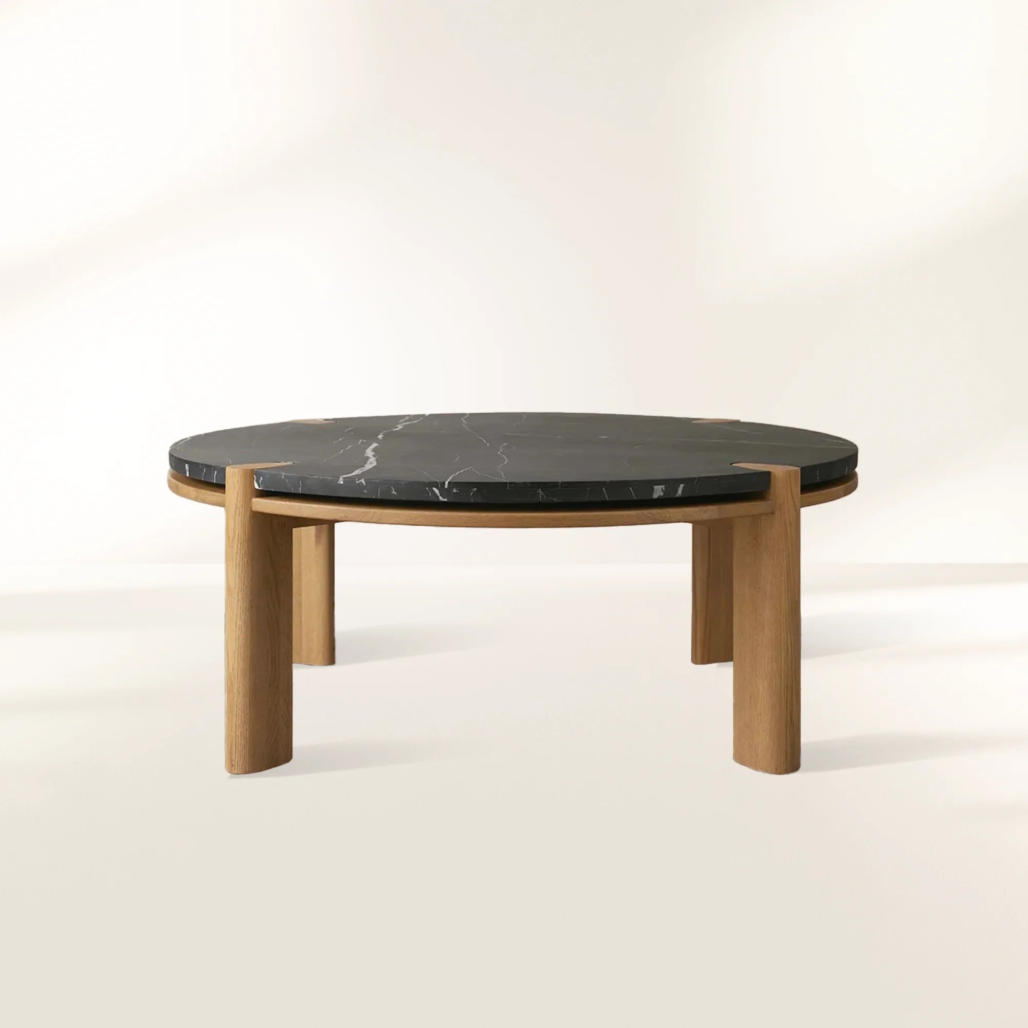 Pyet Round Marble Top Coffee Table Marble Top & Oak Wood Base Cocktail Table Living Room Center Tea Table