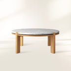 Pyet Round Marble Top Coffee Table Marble Top & Oak Wood Base Cocktail Table Living Room Center Tea Table