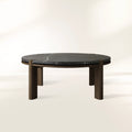Pyet Round Marble Top Coffee Table Marble Top & Oak Wood Base Cocktail Table Living Room Center Tea Table