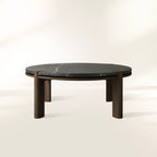 Pyet Round Marble Top Coffee Table Marble Top & Oak Wood Base Cocktail Table Living Room Center Tea Table