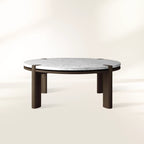 Pyet Round Marble Top Coffee Table Marble Top & Oak Wood Base Cocktail Table Living Room Center Tea Table