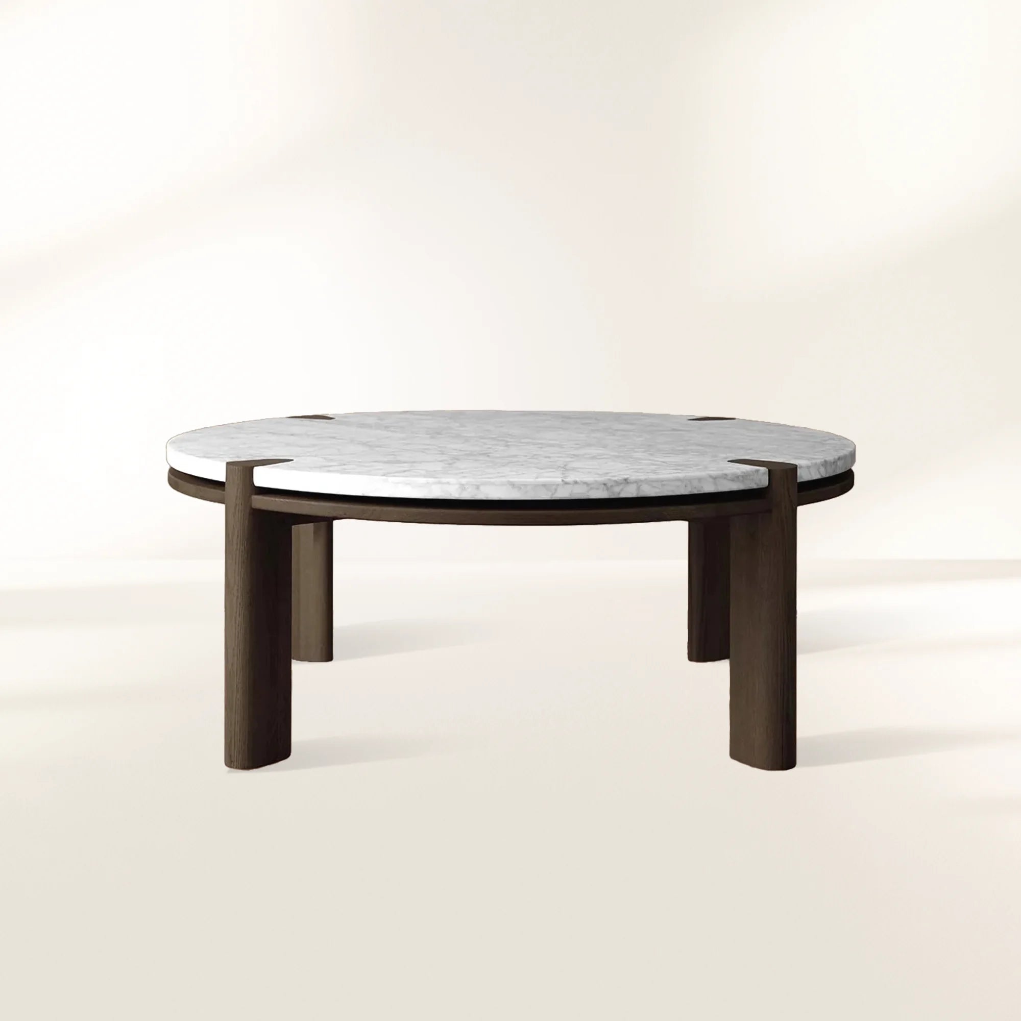 Pyet Round Marble Top Coffee Table Marble Top & Oak Wood Base Cocktail Table Living Room Center Tea Table