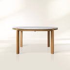 Pyet 48" Round Dining Table with Carrara Marble Top Solid Oak Base