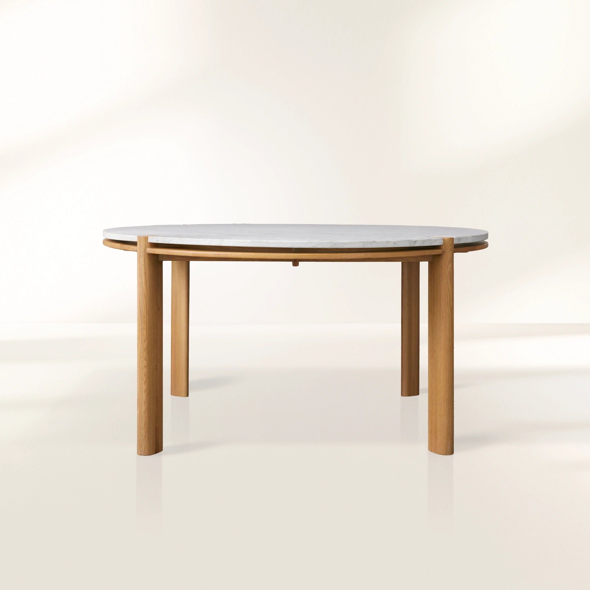 Pyet 48" Round Dining Table with Carrara Marble Top Solid Oak Base