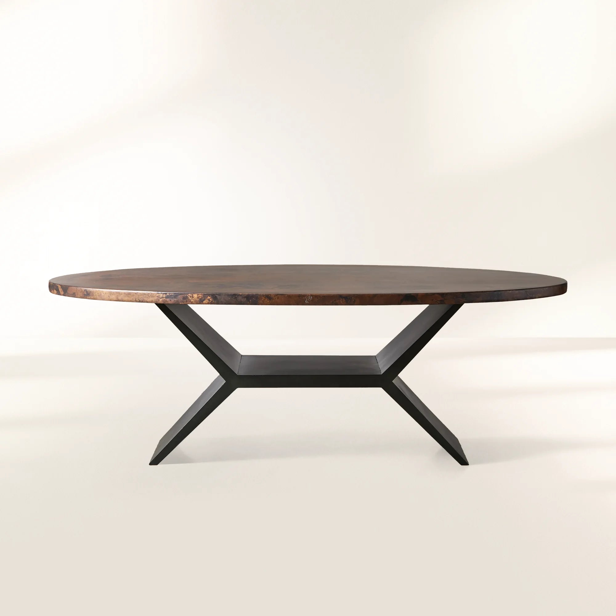 Recycled Metal Dining Table with Vertex Iron Base & One-of-a-Kind Surface