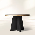 Recycled Metal Round Dining Table Metal Hand-Hammered Top & Black Vertex Iron Base