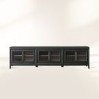 Rowan Modular Reeded Glass Media Console TV Stand Cabinet  Sideboard Wood Television Storage Unit