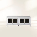 Rowan Modular Reeded Glass Media Console TV Stand Cabinet  Sideboard Wood Television Storage Unit