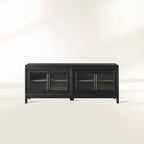 Rowan Modular Reeded Glass Media Console TV Stand Cabinet  Sideboard Wood Television Storage Unit
