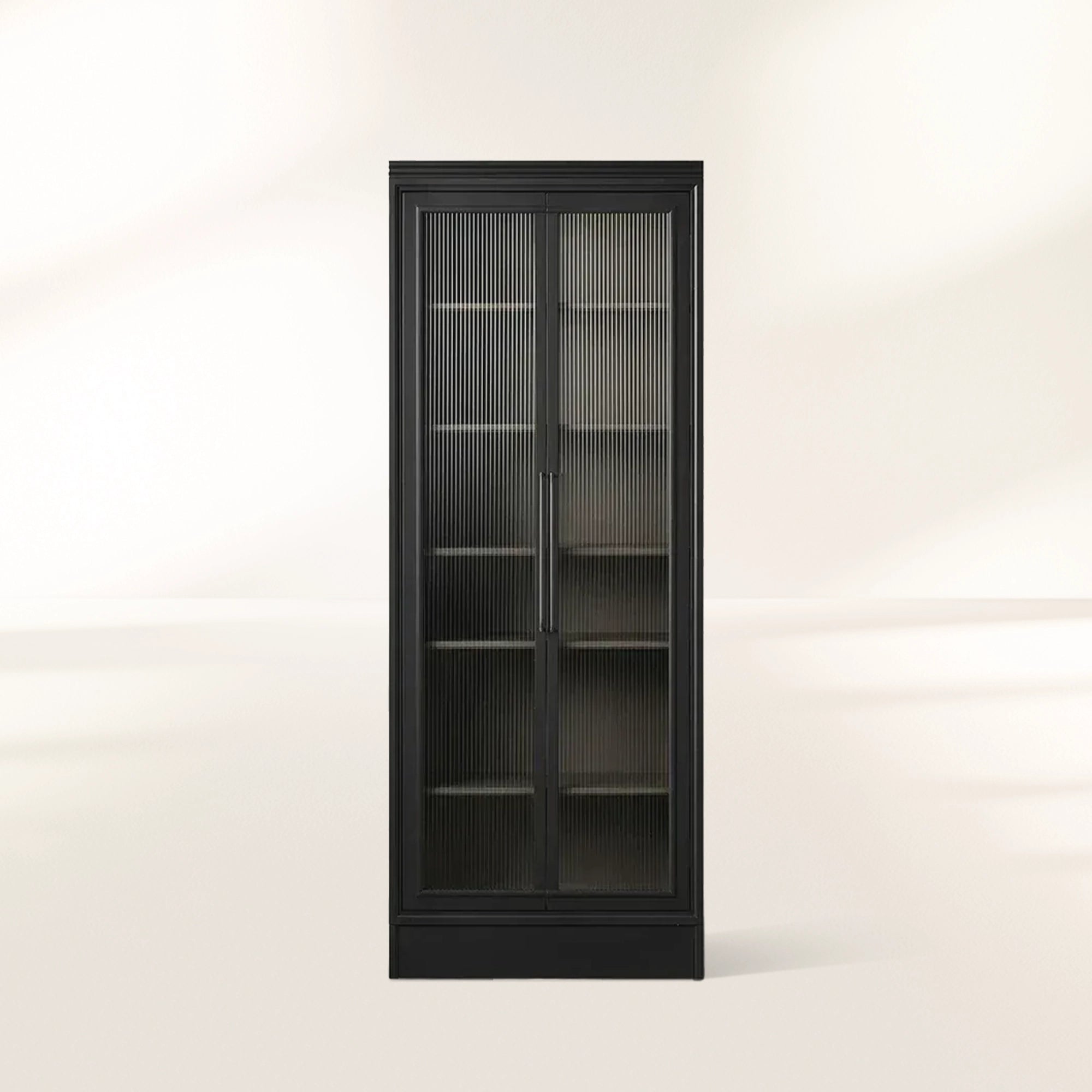 Rowan Reeded Glass Doors Tall Display Cabinet Ash Wood Office File Cabinet Bookcase