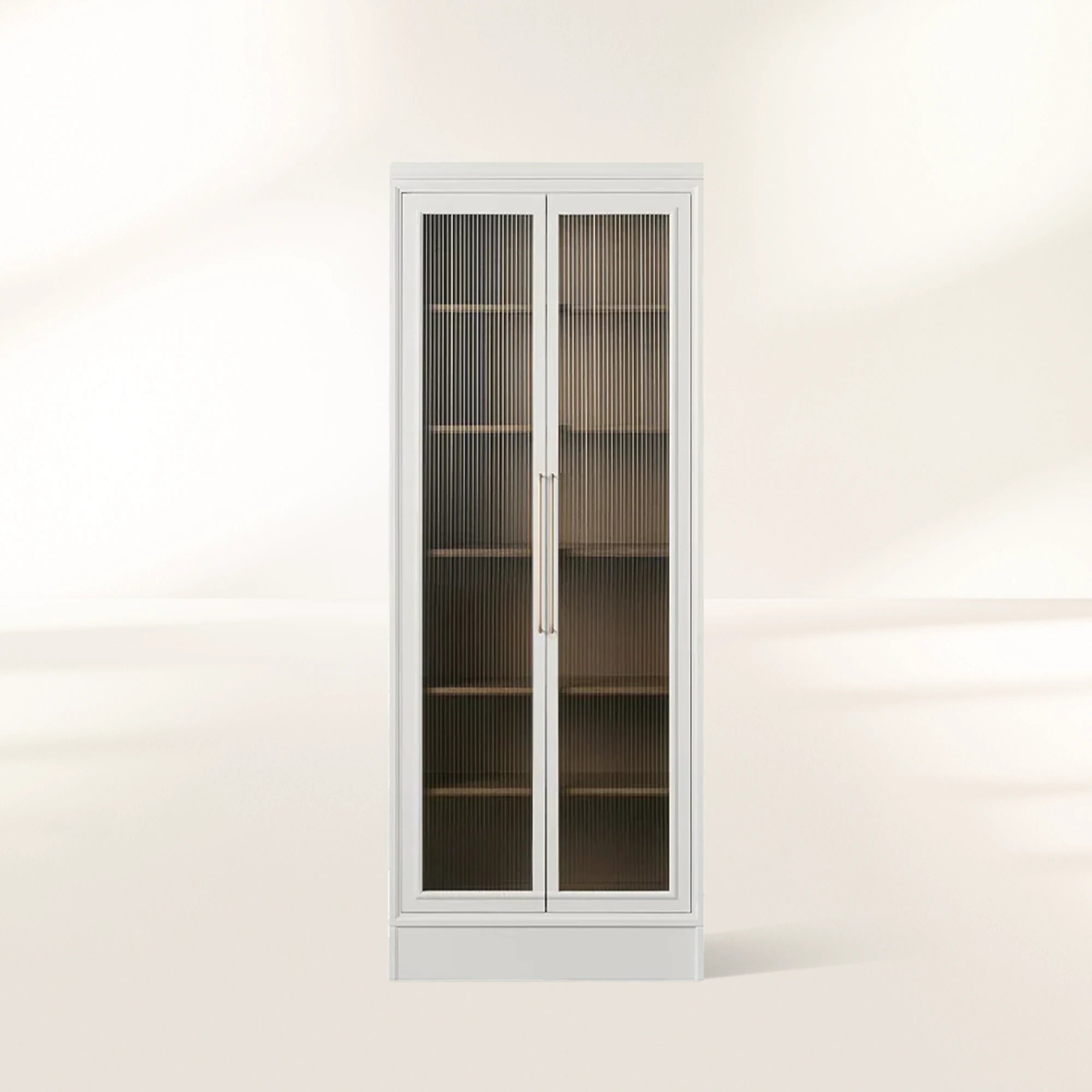 Rowan Modular Tall Clear Glass Display Cabinet Wood Storage Bookcase
