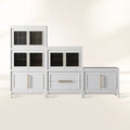 Rowan Modular Wall Unit Storage System Wood Tall Display Cabinet with Reeded Glass Doors