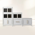 Rowan Modular Wall Unit Storage System Wood Tall Display Cabinet with Reeded Glass Doors
